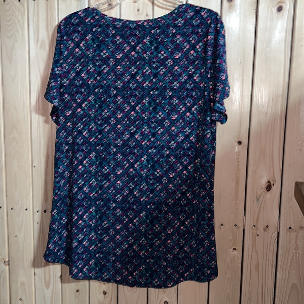 LuLaRoe Floral Green, Purple, & Pink Blouse L - Picture 2 of 6